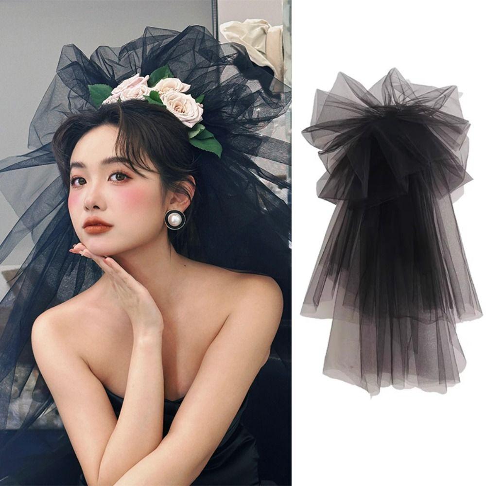 Head Covering Bridal Veil with Hair Comb Gauze Black Wedding Veil Gothic Bridal Tulle  Proposal