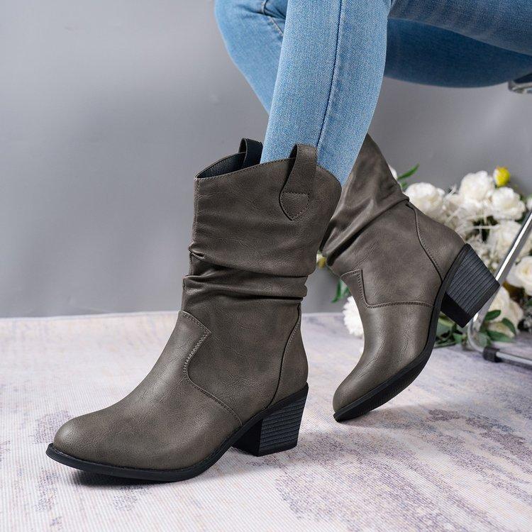 New Large Pointed Middle Top Thick Heel Martin Boots Fashion Cowboy Style Retro Fashion Boots for Women