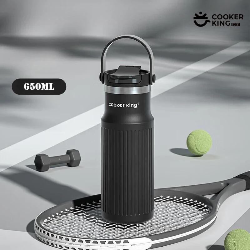 

COOKER KING 650ML Outdoor Product Insulation 316 Stainless Steel+PP Large Capacity Sports Insulated Cup Water Bottle with Straw 650ml чорний