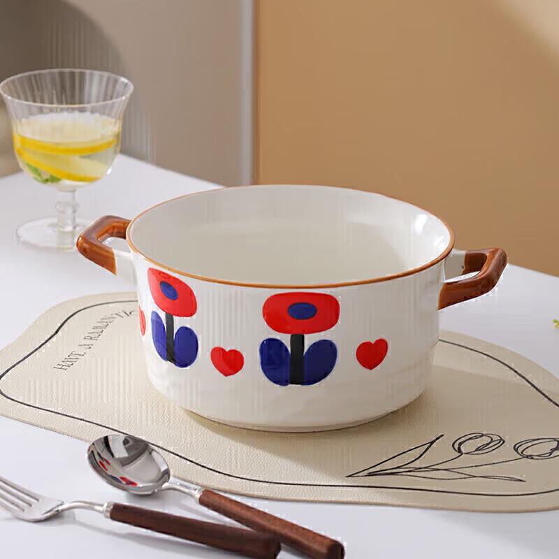 Nordic Ceramic Double Handle Large Soup Bowl