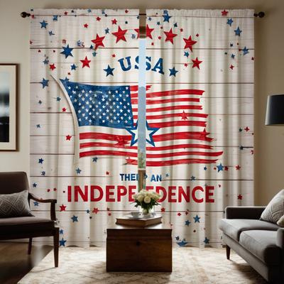 2 Stück HD Amerikanische Juli Unabhängigkeitstag Flagge dekorativer Vorhang Rote Krawatte digital bedruckter Vorhang Heimdekoration Stil Dekorieren