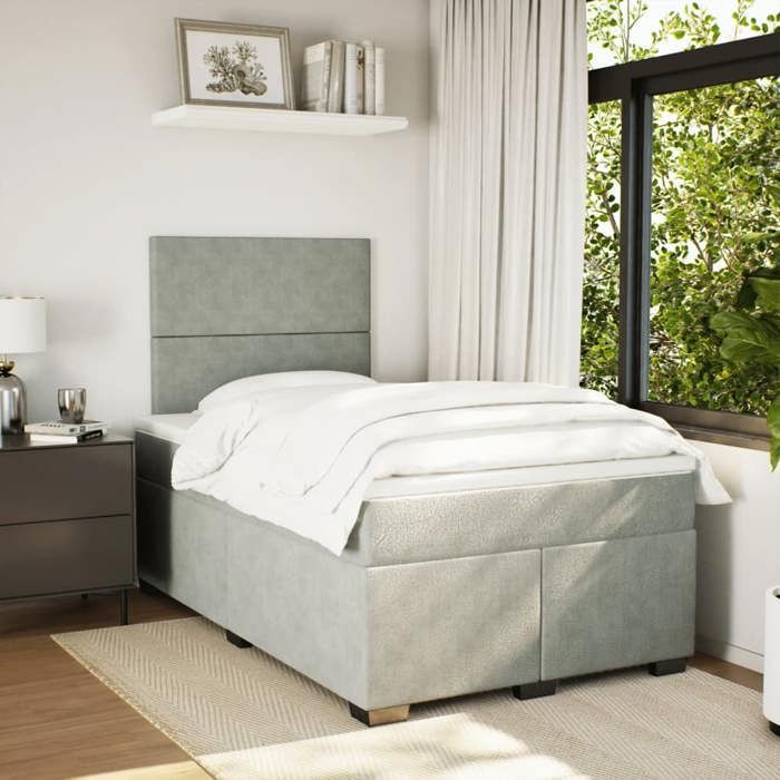Maison Exclusive - Bed Slat Base and Mattress Light Grey 120x200cm Velvet