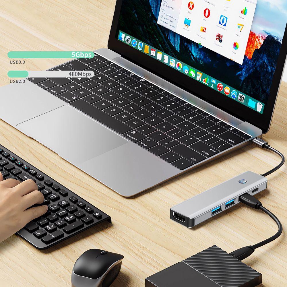 Tech-Protect Hb01 Hub Adapter 5In1 Type-C + Usb3.0 + Hdmi 4K 60Hz + Pd100W Space Grey