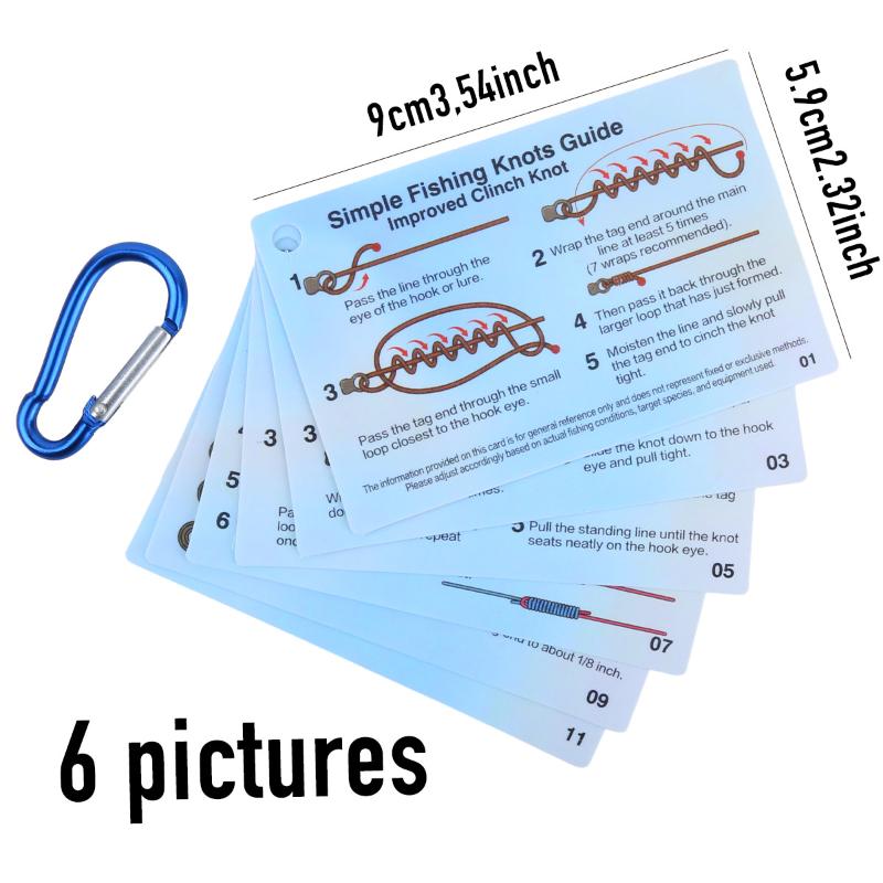 6Pcs/1Set Fishing Knot Guide Card, Containing 12 Of The Most Practical Fishing Knots, With Storage Buckle, Durable Pvc Card
