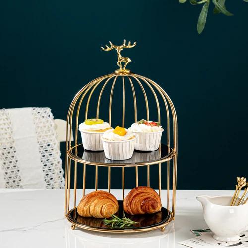 Wrought Iron Ceramic Cake Stand Multi-layer Fruit Plate Snacks Tray Dessert Plate Cake Pan Elk Display Stand Decorative Plates
