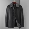 Men's Leather Jacket with Fleece and Thickened Medium and Long Fur