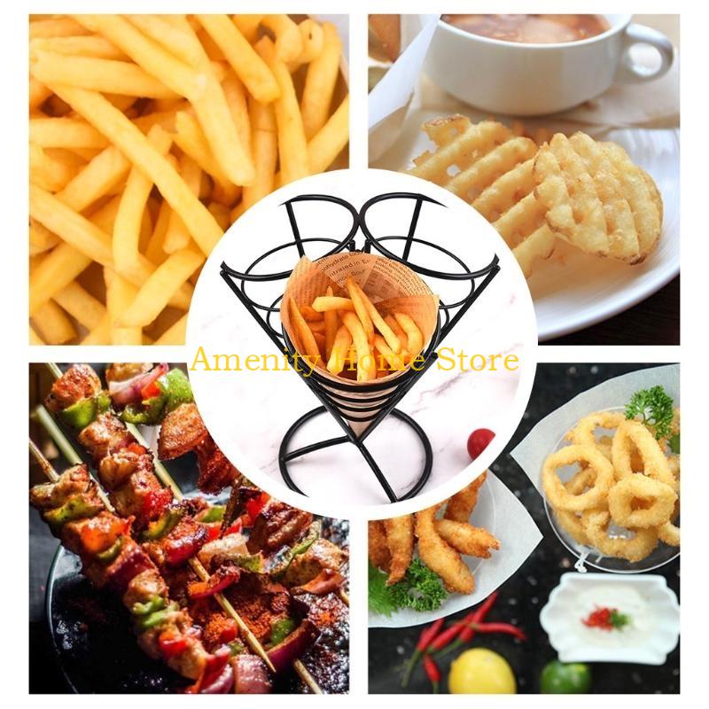 F26C 3-in-1 Pommes Frites Ständer Halter Pommes Tüte Korb Gestell für Pommes Kartoffelchips Eis Fisch Hähnchen Vorspeisen Küche