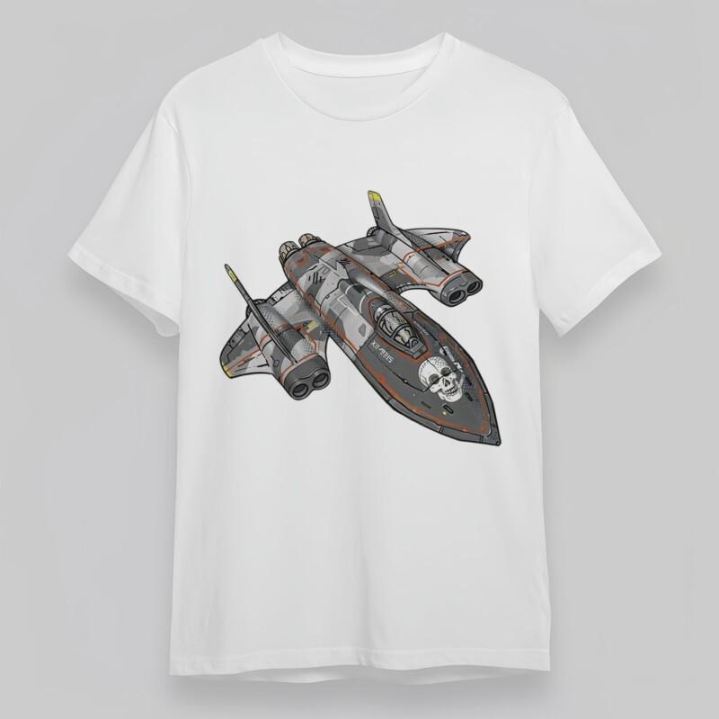 Men's Oversize Classic T-Shirt Sci-Fi Fighter Jet with Orange Accent Graphic Tee