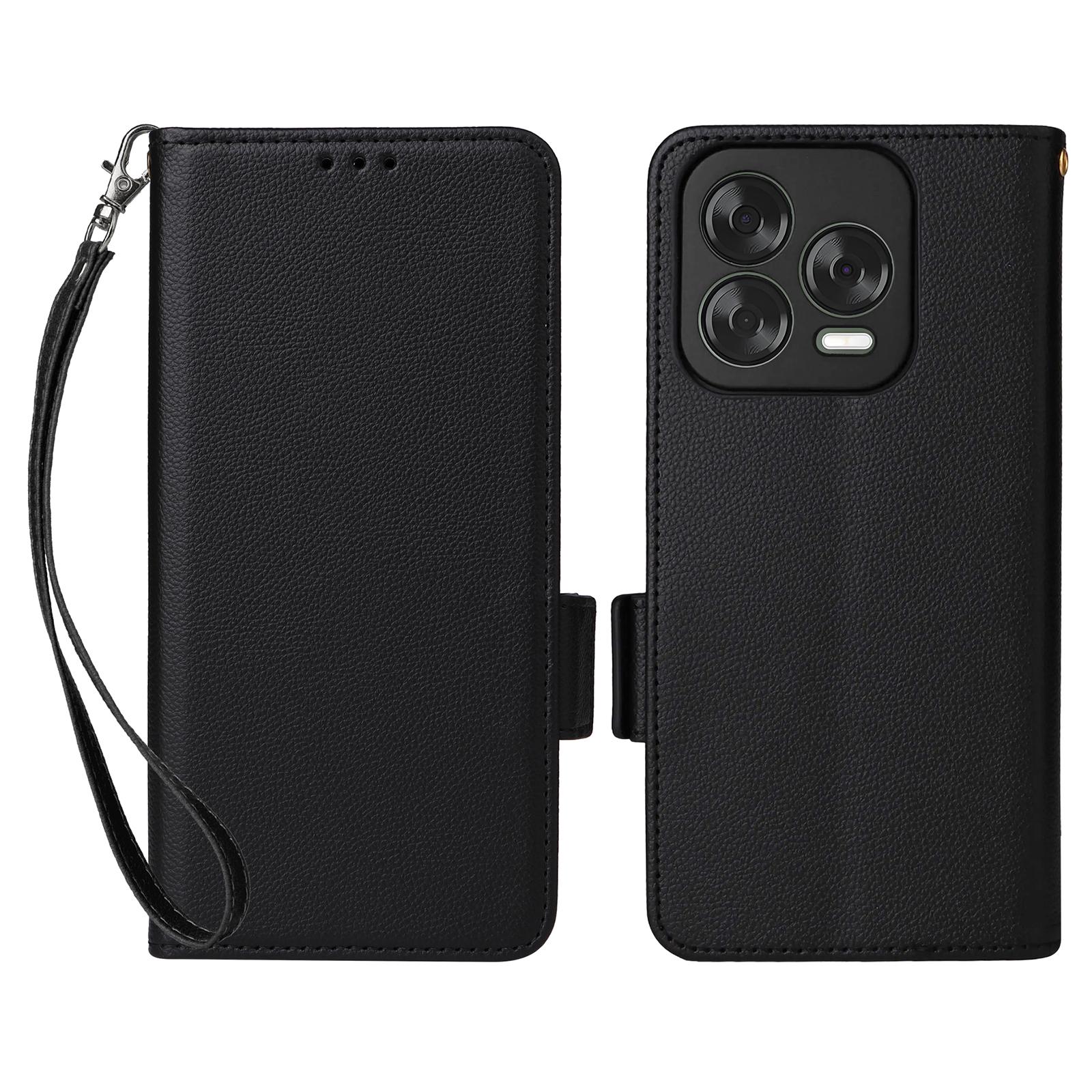 

For ZTE Blade V70 Design/Blade V70 Vita Case with Wrist Strap Litchi Texture PU Leather Wallet Phone Cover Black