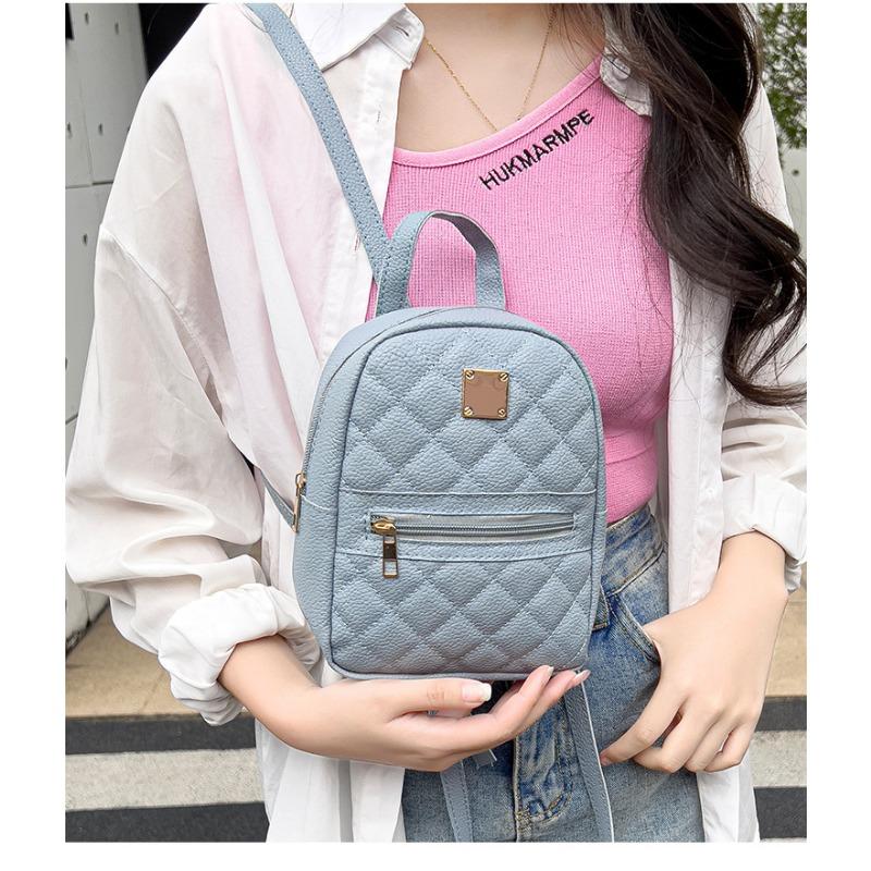 Diamond Lattice Embroidered Small Backpack Korean Small Schoolbag Women's Backpack