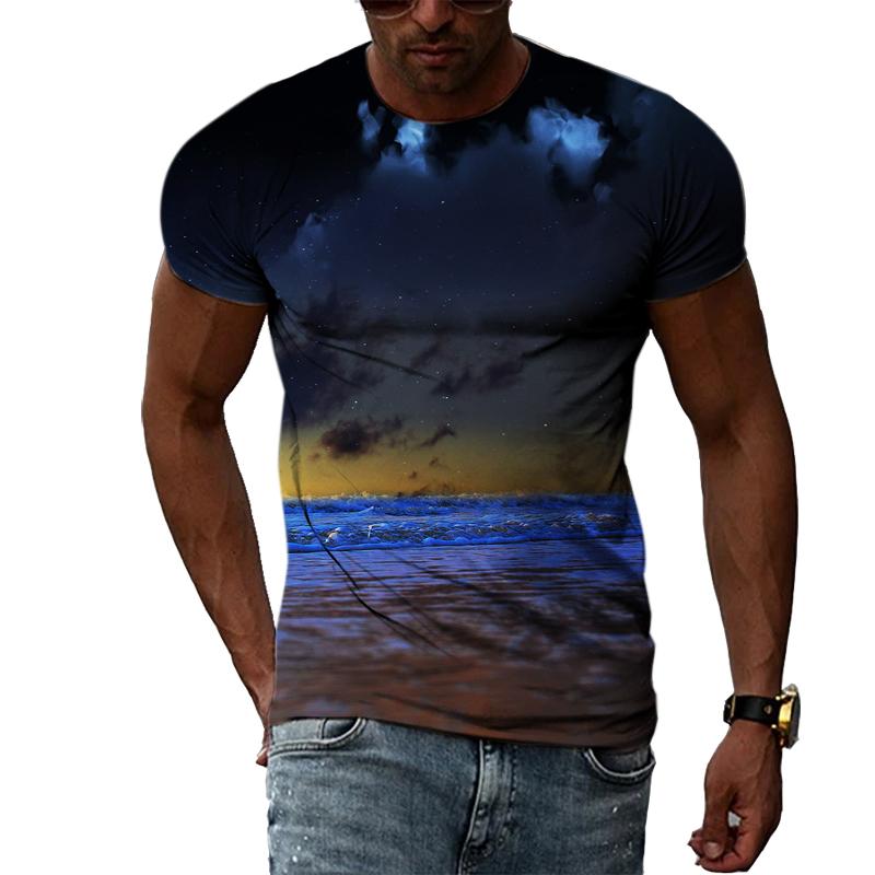 Summer Landscape Pattern T-shirts Casual Personality Hip-hop Trend Round Neck Tees Fashion Men's Street Cool Short-sleeve Top