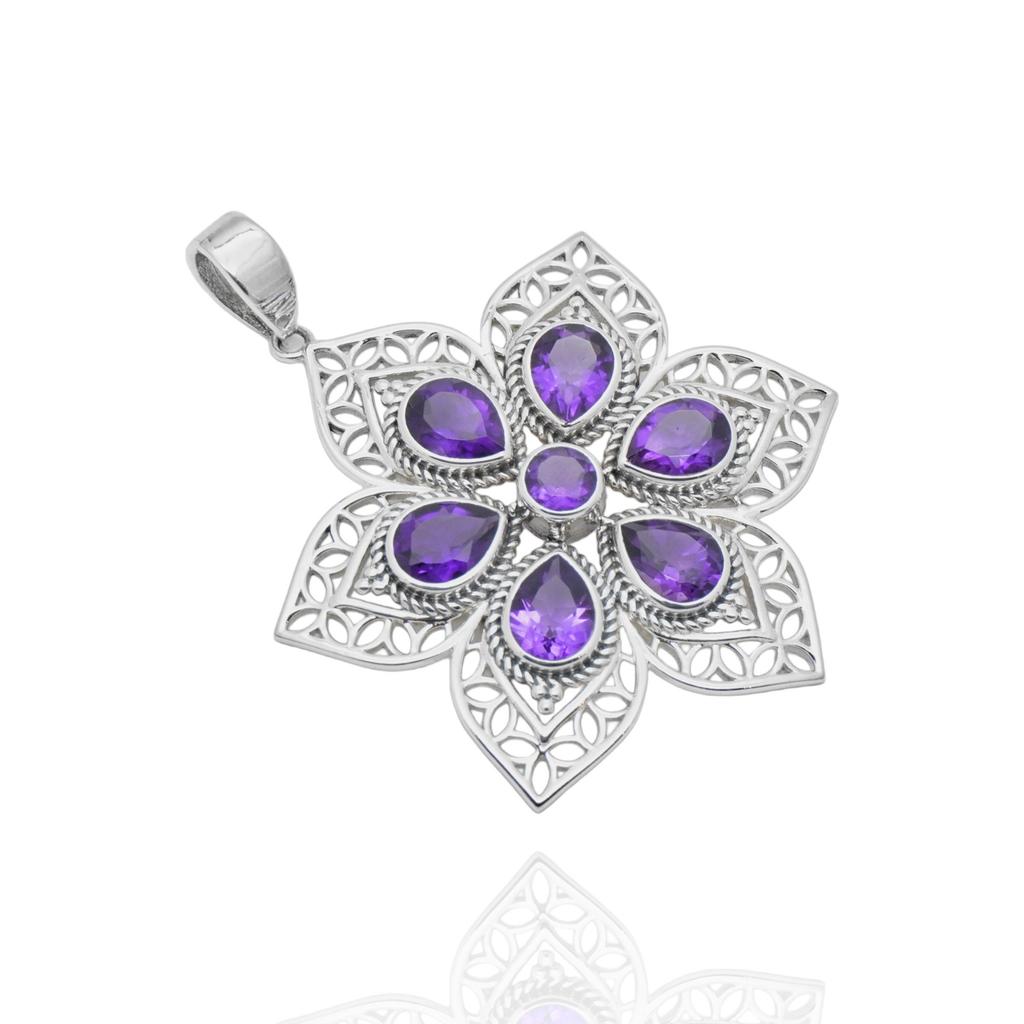 Natural Amethyst Pendant, 925 Sterling Silver Jewelry, Flower Jewelry, Gift for Mom