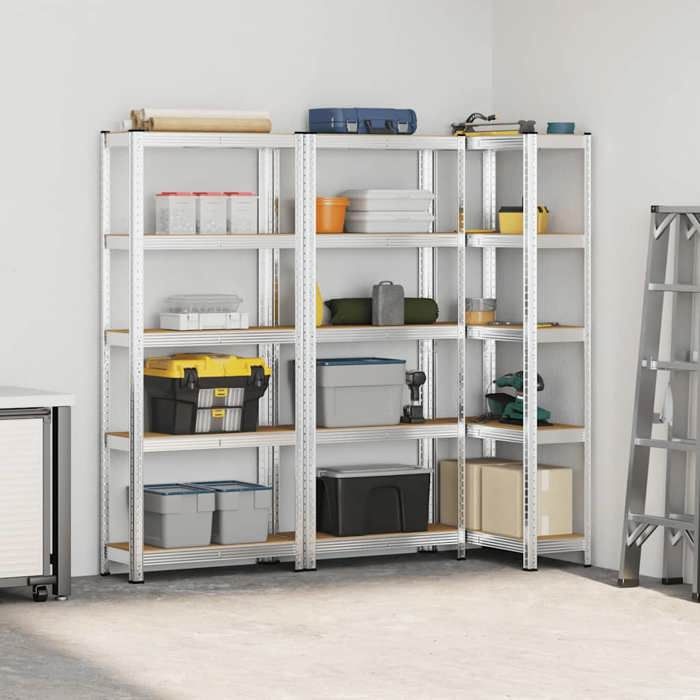 VidaXL 5-Tier Storage Shelves 3 Pcs Steel Engineered Wood, Garage Shelf, Garage Storage Shelf, 4016939