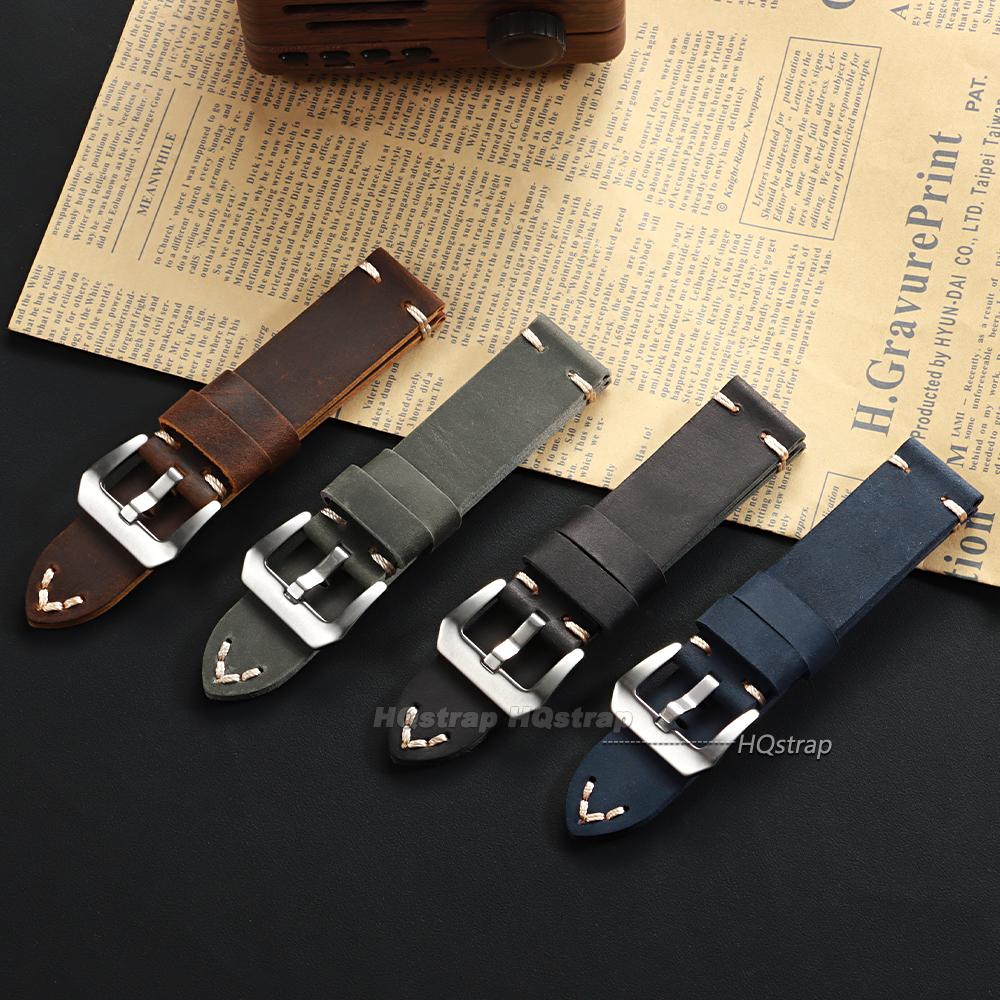 Vintage Crazy Horse Leather Watch Band Handmade Stitching Cowhide Strap for Panerai 18mm 20mm 22mm 24mm 26 Smartwatch Wristband