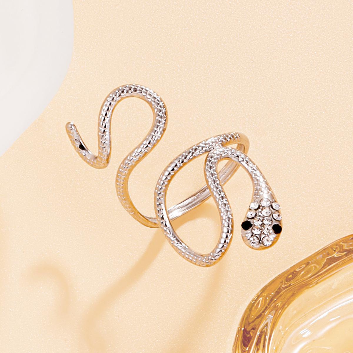European & American Punk Snake Shape Stainless Steel Ring with Diamond Inlay - Unisex Hip Hop Jewelry