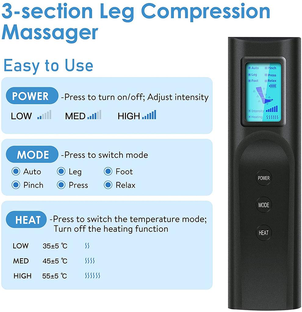 Electric Muscle Leg Relaxer 6 Modes Air Compression Recovery Boot Relieve Foot Fatigue Heating Leg MassagingTool