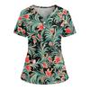 Women's Loose Short Sleeved Fashionable Flowers And Plants Printing V-neck Buttonable Side Slit Top T-shirt