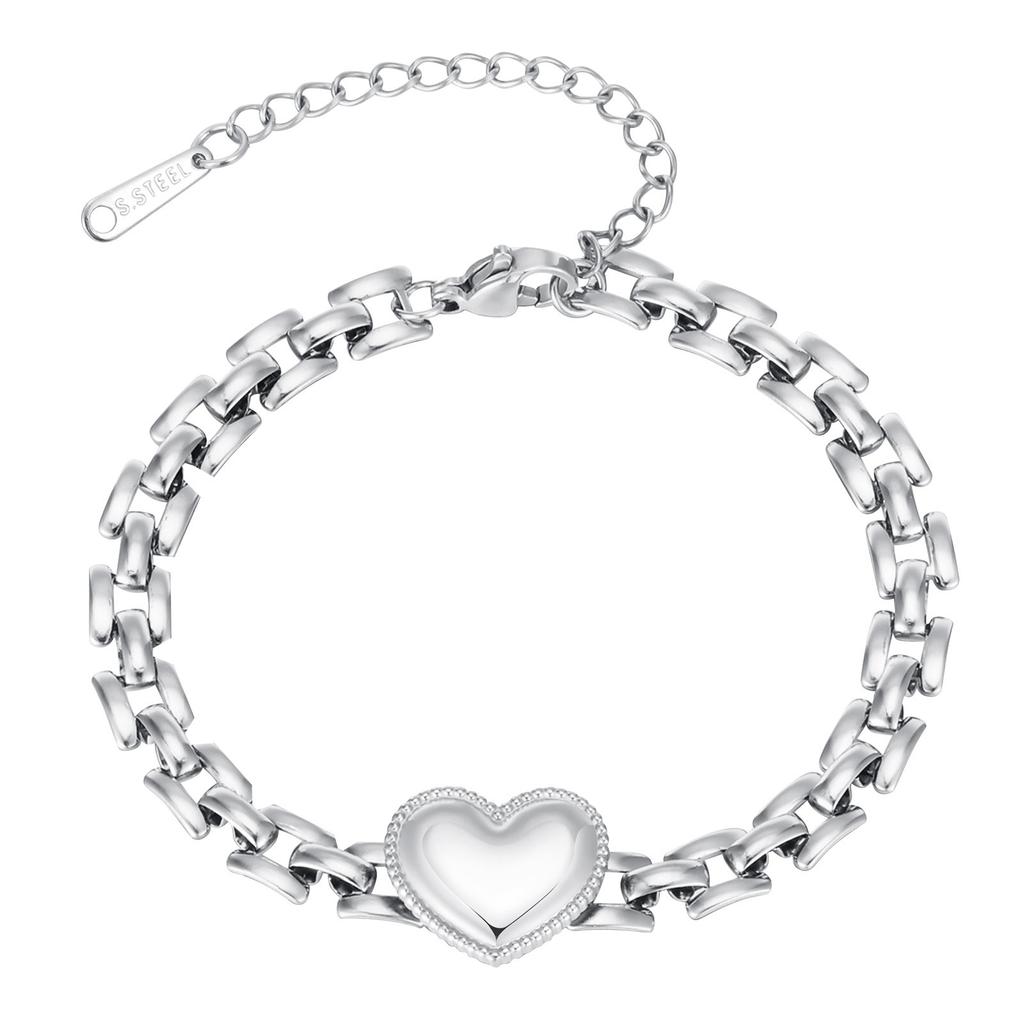 Stainless Steel Love Heart Bracelet for Women, Simple Anniversary Jewelry Gifts
