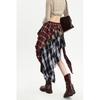 Falda Midi Asimétrica de Cuadros Patchwork de Cintura Alta para Mujer Gótica Irregular con Dobladillo Fruncido Cintura Elástica Y2K Streetwear