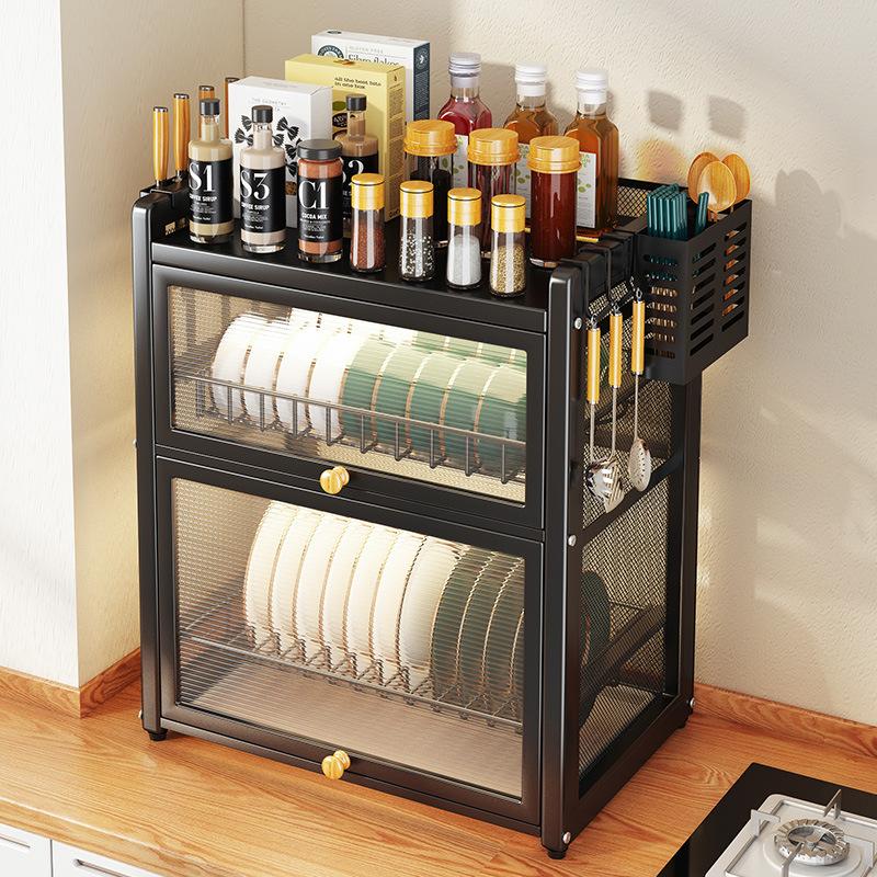 Double-layer Dustproof Kitchen Dish Bowl Drying Rack Counter Dishwasher Organizer Rack With Chopstick Cage Tableware Basket