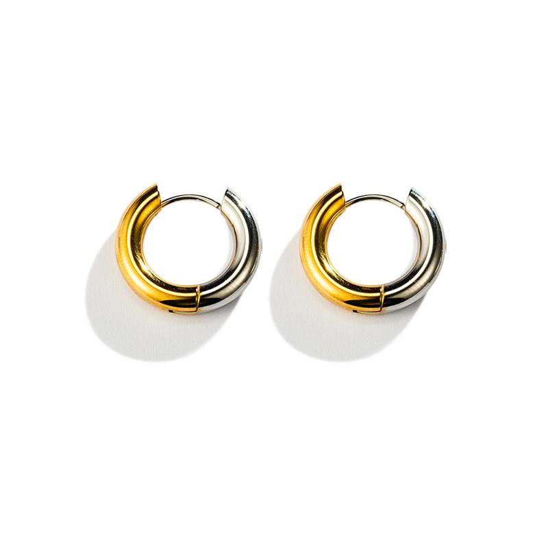 New Glossy Stainelss Steel Gold Silver Color Geometric Hoop Earrings Woman Man Heart Star Oval Round Punk Hip-hop Huggie Jewelry