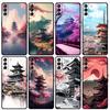Japanese Art Temple Sakura Case For Samsung Galaxy S23 Ultra S8 S9 S10 S22 Plus Note 10 20 Ultra S20 FE S21 FE Cover