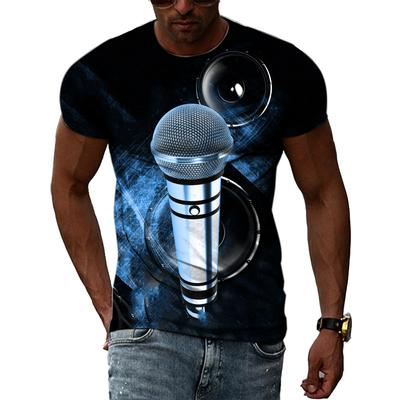 Yaz Moda Müzik Elemanı Desen T-shirt Hip-Hop Trend Mikrofon Baskı Rahat Yenilik erkek Kısa Kollu Giyim Tops