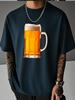 Unisex Summer White Short Sleeve Tee Realistic Foamy Beer Mug Graphic Print Crew Neck Loose Casual Male Daily Streetwear Tops