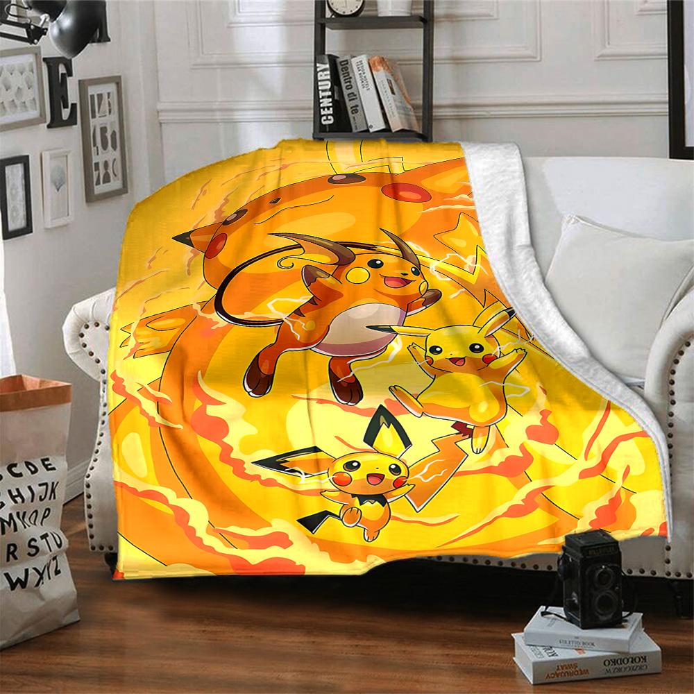 Pikachu Friends Adventure Flannel Blanket Super Soft Warm Cozy Blanket For Sofa Bed Office Travel Allseason Home Decor Gift