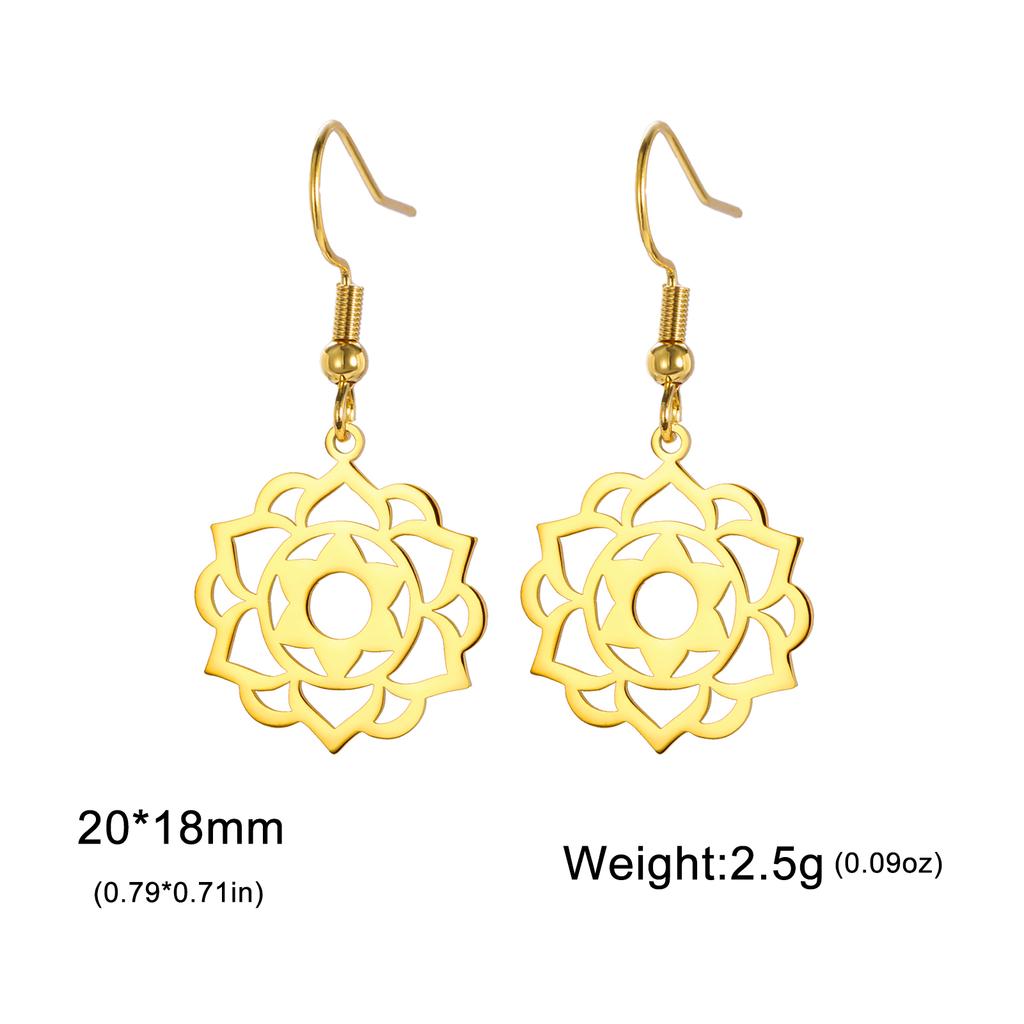 LIKGREAT Stainless Steel Lotus Flower Earrings Elegant Mandala Chakra Drop Pendant Women Healing Buddha Spiritual Yoga Jewelry