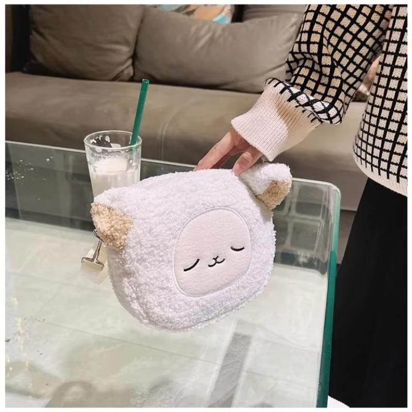 1 Pcs Cartoon Plush Small Bag Little Bear Sheep Mobile Wallet Women's One Shoulder Cute Round Bag Zipper Chain Bag