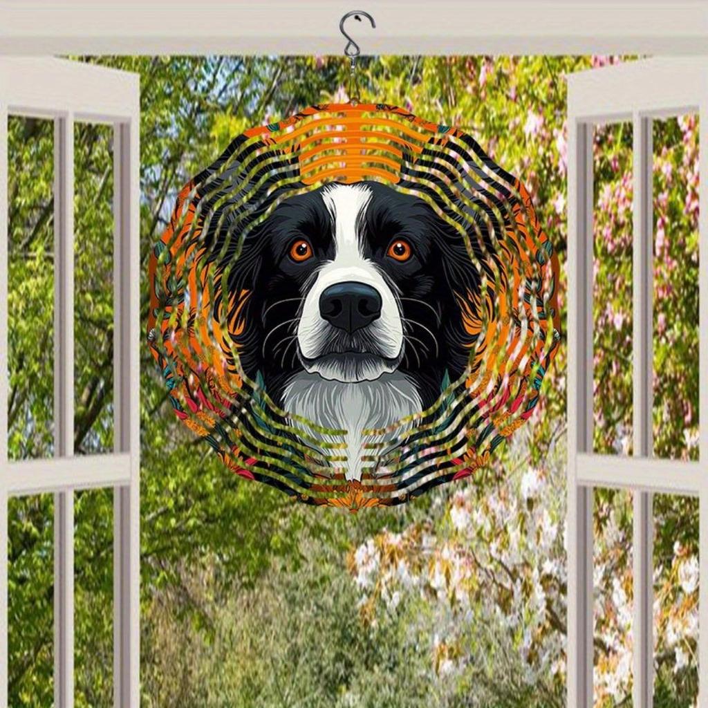 Open-1pc Garden Edge Shepherd Pattern 2D Mandala Wind Chime - Rotating Art Decor, Suitable for Gardens, Courtyards and Home Decoration