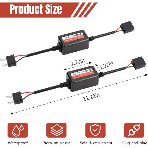 2PCS H7 LED Bulb Decoder, H7 LED Light CANbus Decoder Anti Flicker Harness, Resistor Decoders Error Free Adapter, Fix Headlights Fog Light DRL Error