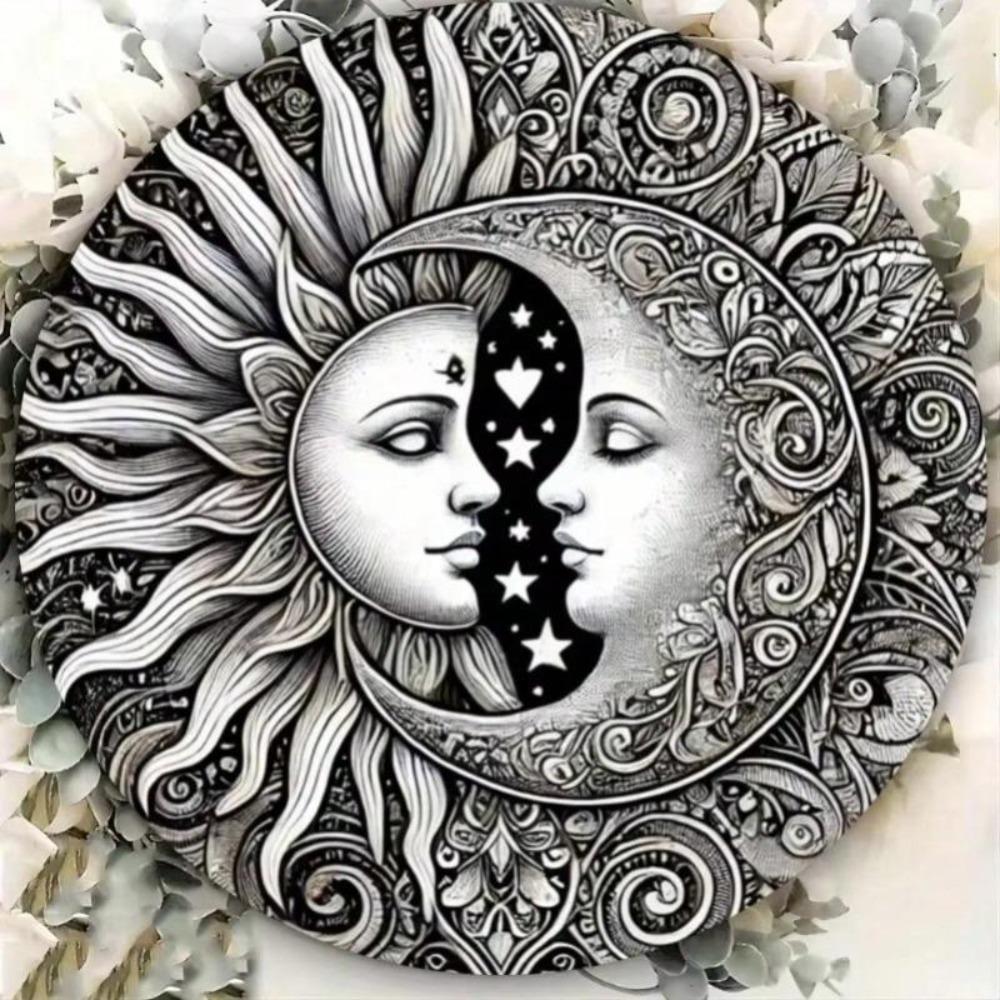 Vintage Sun Moon Metal Wall Art HD Textured Relief Indoor Outdoor Decor Weather Resistant Modern Ornament