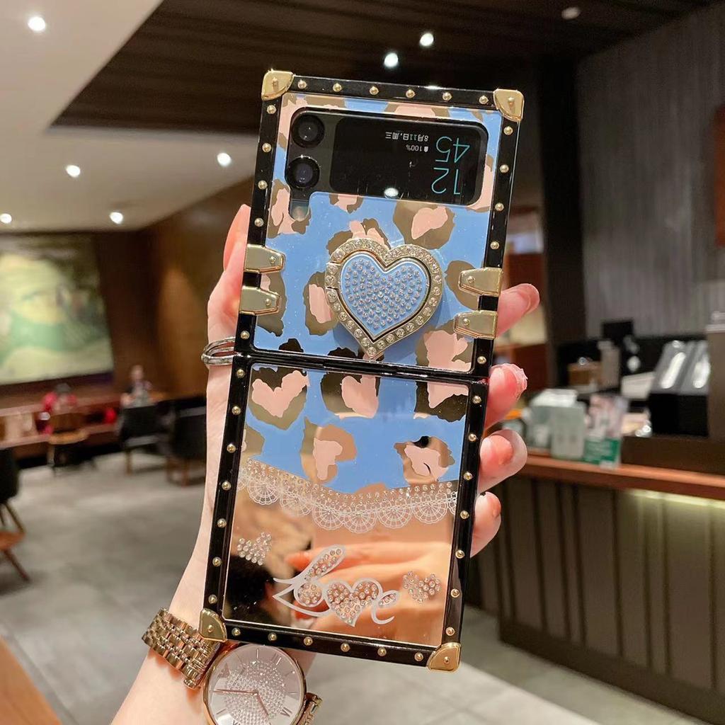 Suitable for Samsung Z Flip5 Electroplated Love Mobile Phone Case Galaxy Diamond Bracket Girl Heart Flip4 Protective Case