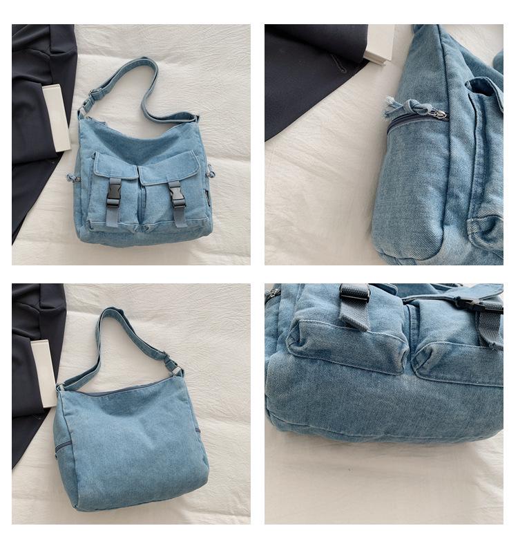 Geantă Crossbody din Denim pentru Femei - Capacitate Mare, Multi-Buzunare, Geantă de Umăr Casual Versatilă