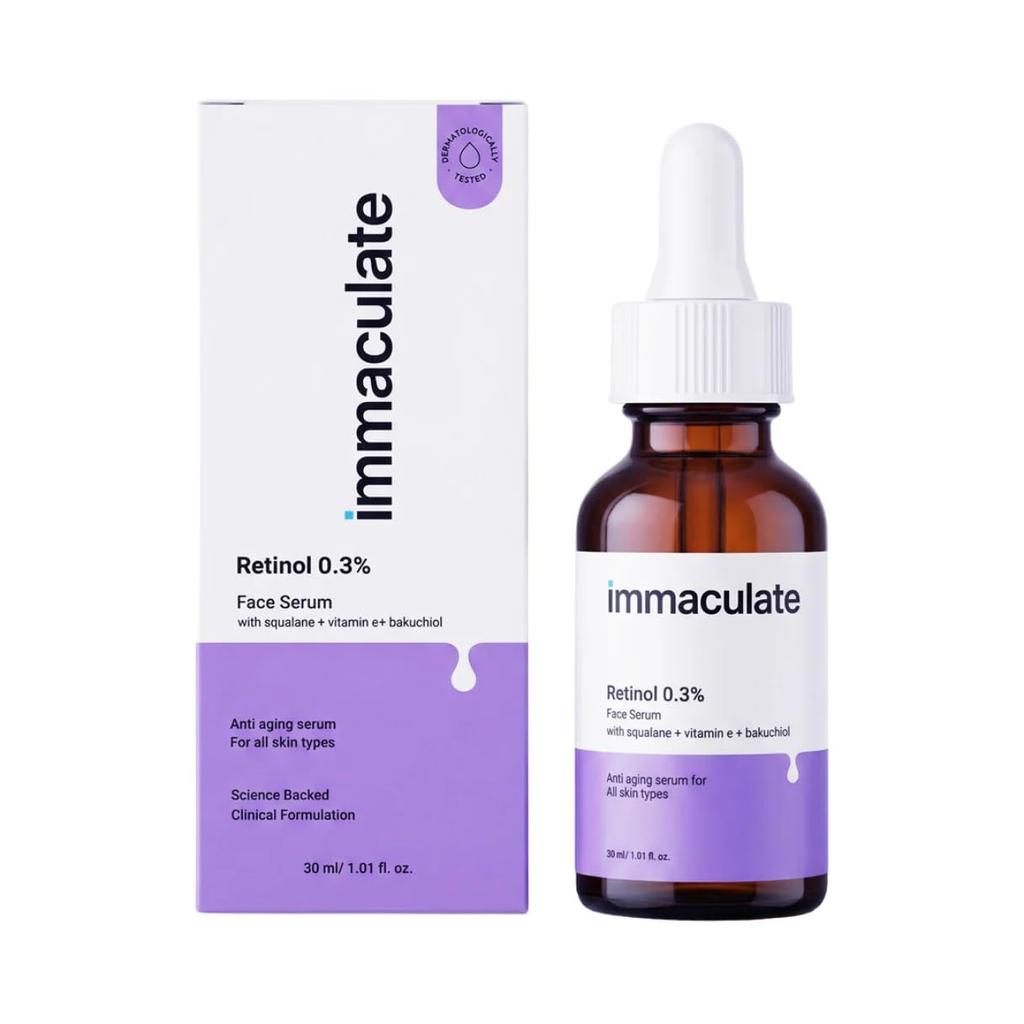 Immaculate Retinol 0.3% Face Serum | 30ml | Night Serum for Fine Lines, Uneven Texture & Dull Skin | With Bakuchiol, Squalane & Vitamin E