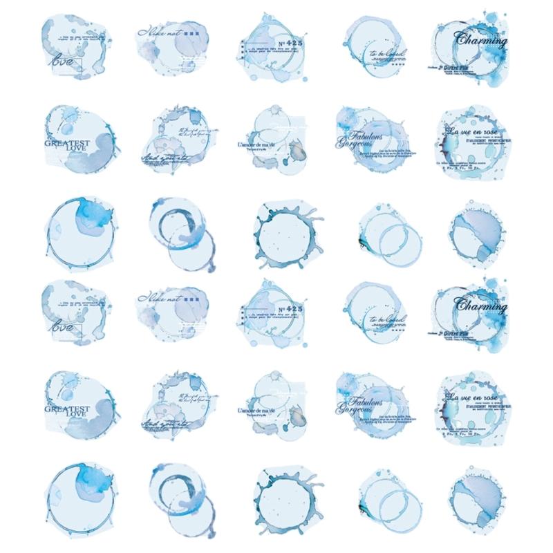 30Counts Inks Splashing Sticker Water Resistant Aesthetic Sticker for Scrapbook Notebook Water Bottle Album Phone Case 1