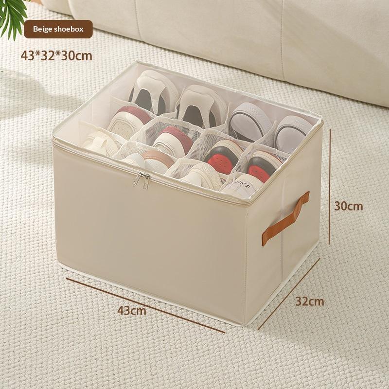 Foldable Oxford Fabric Shoe Organizer With Lid - Heavy-Duty Nylon Dustproof Storage Box Suitable For Shoes, Clothes,Space-Saving