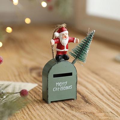 Cartoon Weihnachtsmann Briefkasten Anhänger Eisen Elch Schneemann Roter Briefkasten Hängeornament Weihnachtsbaum Weihnachts-Briefkasten Dekoration