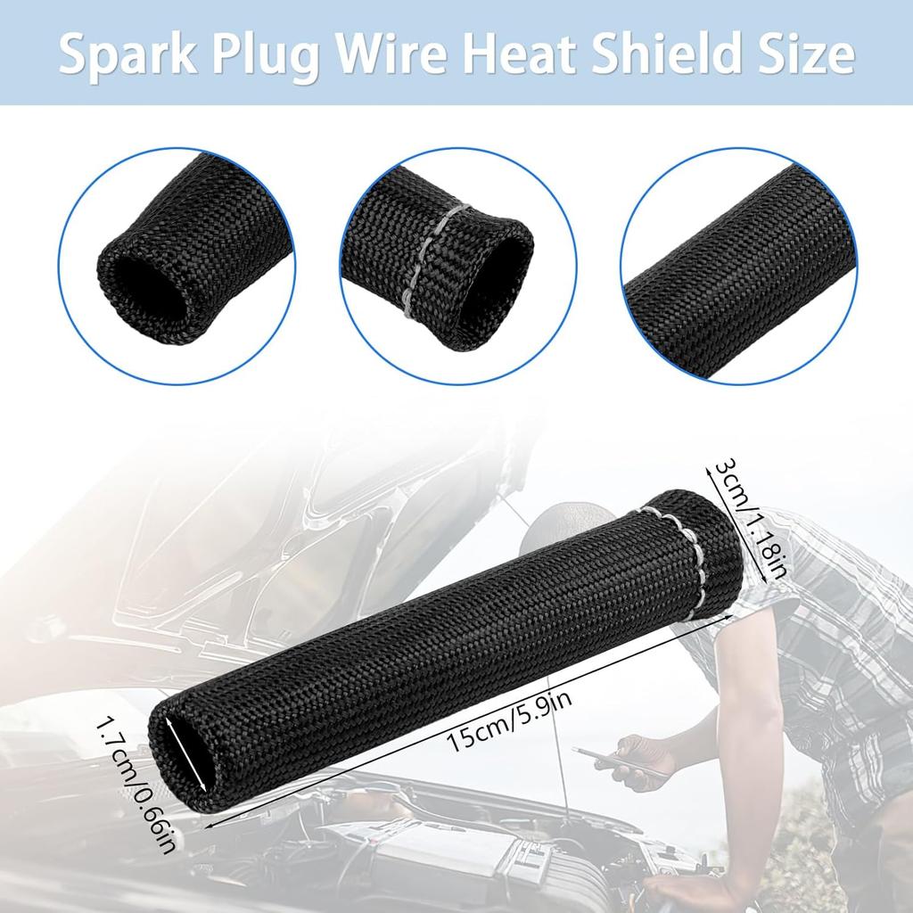 Spark Plug Wire Heat Shield, 8Pcs 2500° Spark Plug Boot, Spark Plug Heat Shield Sleeve for SBC BBC 350 454 Plug Boot Protector, 6 Inch Black