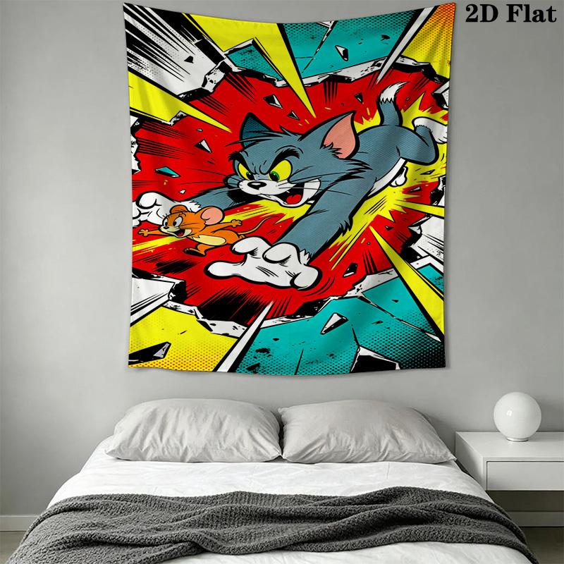 Tom Jerry Whimsical Adventure Tapestry Wallmounted Background Cloth Atmospheric Background Cloth Wall Decoration Background Wall Hanging Cloth