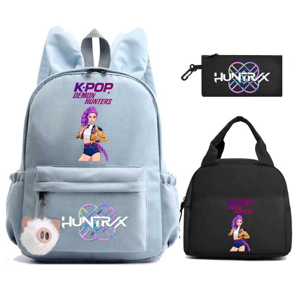 3 Stück/Set Anime Kpop Dämonenjäger Bedruckter Rucksack mit Lunchtasche Federmäppchen für Teenager Mädchen Junge Zurück zur Schule Rucksack Große Kapazität Reisetasche