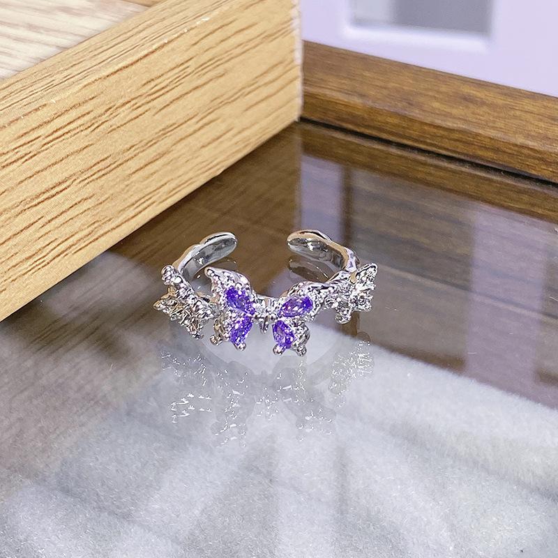 

[Butterfly Shadow Color Diamond] Dopamine Color Zircon Butterfly Opening Ring Niche Design Light Luxury Premium Sense Finger Woman Adjustable opening