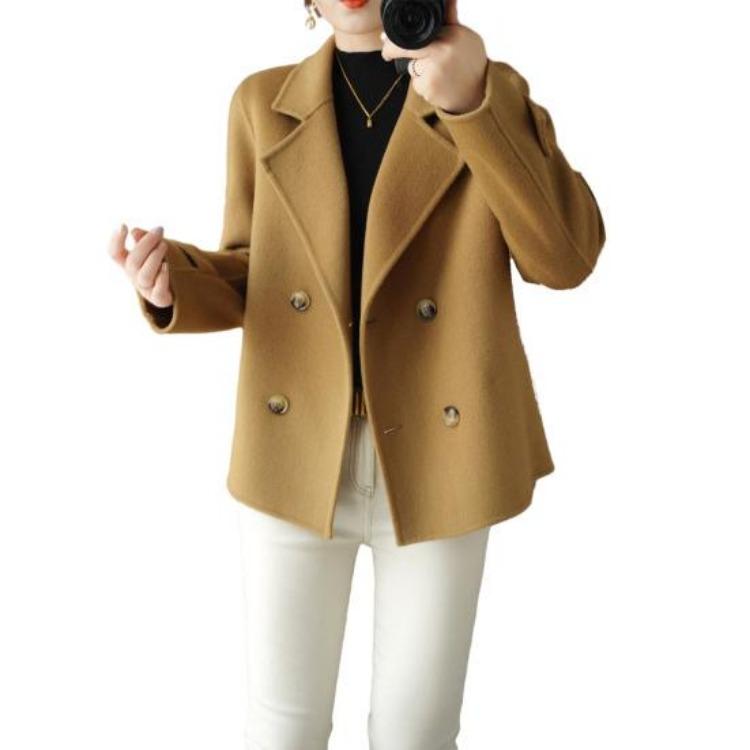 Winter Warm Women Woolen Coat Double Breasted Lapel Long Sleeve Business Jacket OL Commute Formal Loose Solid Color Thickened Coat