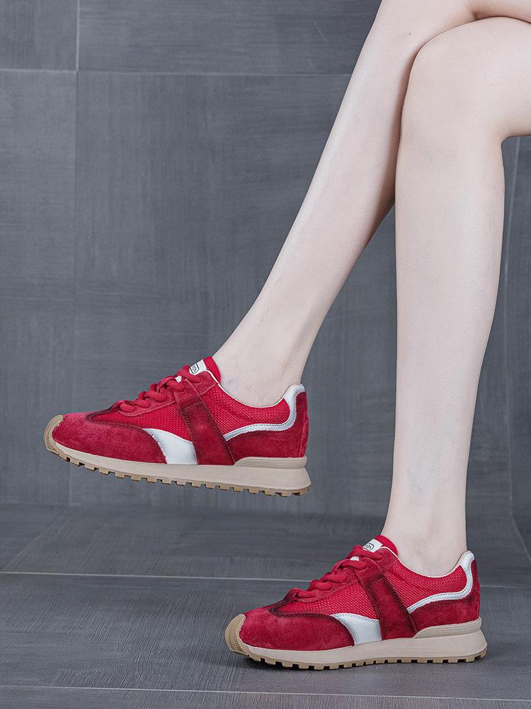 Autumn new retro leather color matching thick bottom women's leisure sports women's fashion leisure