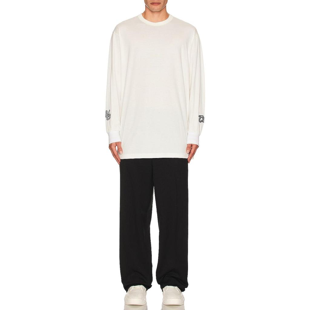 Y-3 Letter Print Crew Neck Long Sleeve T-Shirt Men Tops White IQ2147