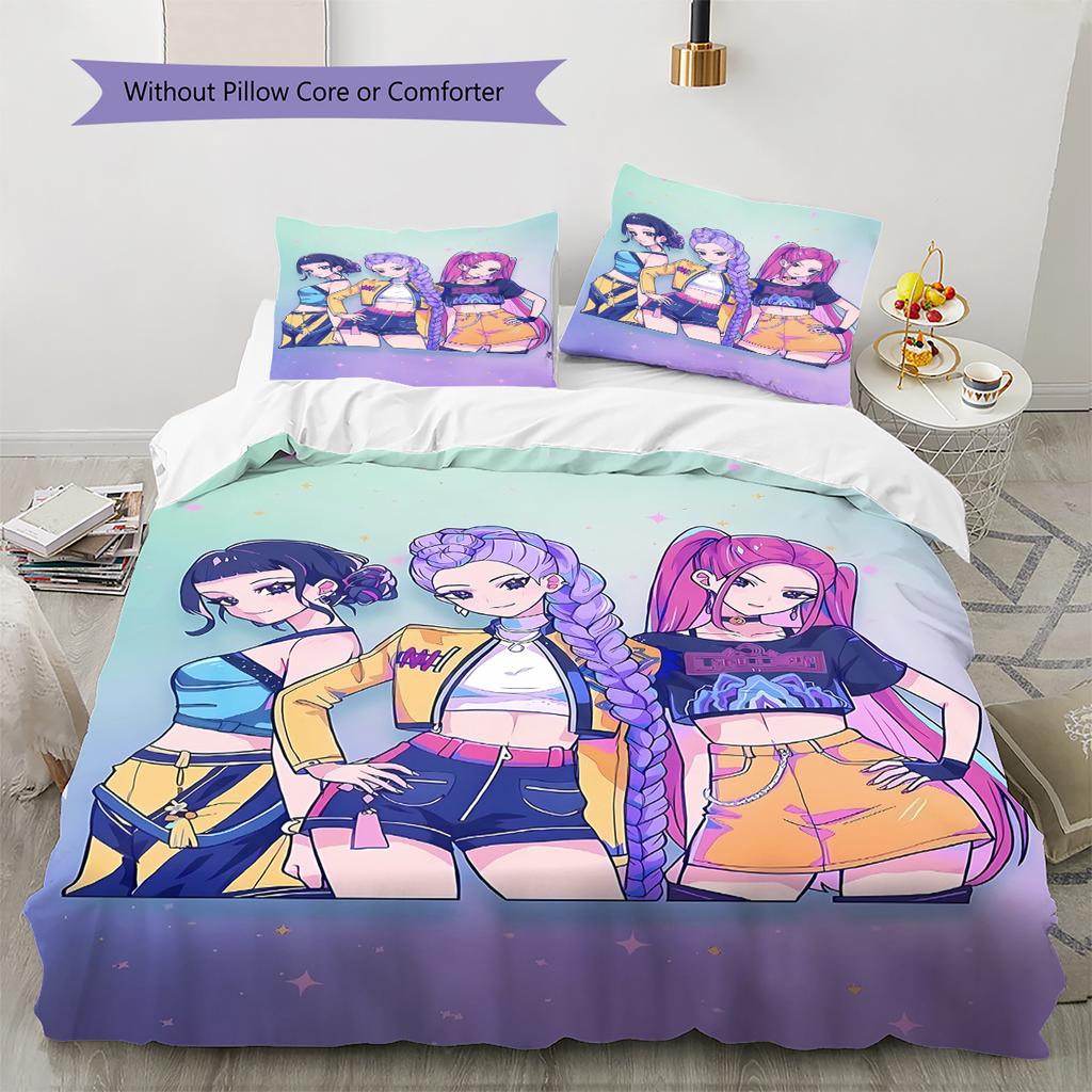 Kpop Dämonenjäger Muster Bettwäsche, Steppbett Set Steppbettbezug Kissenbezug Zuhause Geburtstagsgeschenk (1 Bettbezug + 2 Kissenbezüge, ohne Füllung)