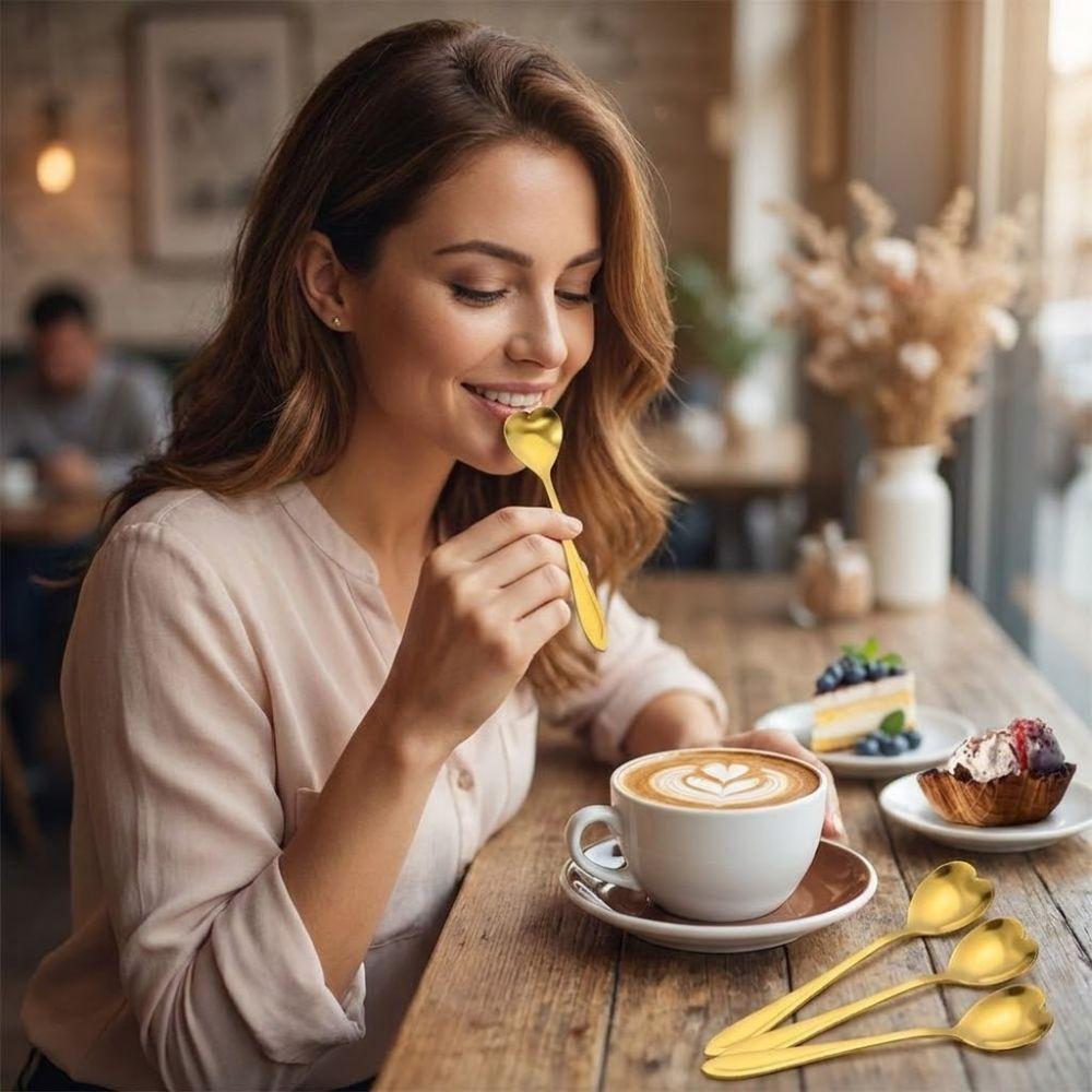 Nuovo Acciaio Inossidabile A Forma di Cuore Cucchiaino da Caffè Due Misure Durevole Cucchiaino da Dessert Cucchiaino da Tè Utensili da Mescolanza Caffetteria Bar
