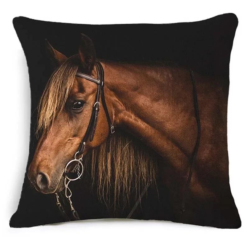 18'' Square Horse Printed Cushion Cover Vintage  Linen Square Pillow Cover  Covers Customized Drop Shipping